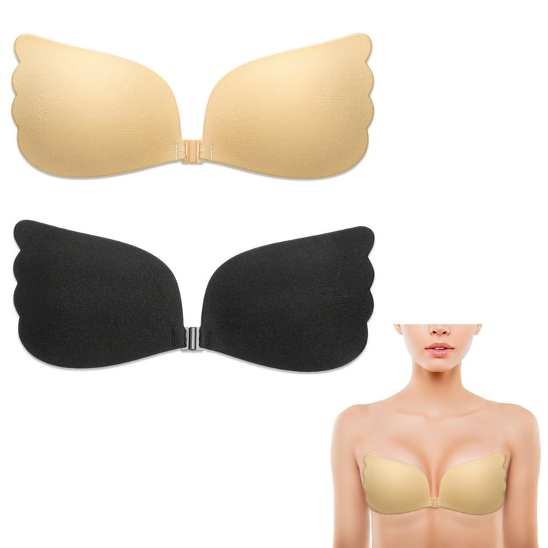 JUNDALIE 2Pcs Adhesive Sticky Bra, Sticky Strapless Invisible Push Up Silicone  Bra with Nipple Covers Nude, Strapless Bras for Women Backless Dress(D) 
