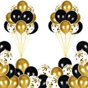 JUNDALIE 52 Pcs Black and Gold Party Ballons, Bulk Pack Assorted Latex Balloons for Birthday, Christmas, Wedding, Anniversary and Vacation, 12 Inch