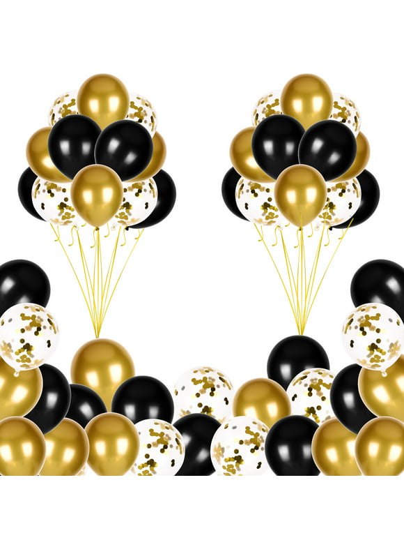 JUNDALIE 52 Pcs Black and Gold Party Ballons, Bulk Pack Assorted Latex Balloons for Birthday, Christmas, Wedding, Anniversary and Vacation, 12 Inch