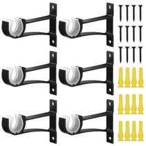 JUNDALIE 6pcs Curtain Rod Bracket, Curtain Rod Hooks Hangers for Wall Single Window Drapery Curtain Rod Support, Fit 1 Inch to 1.2 Inch Drape Rods with Screws(Black)