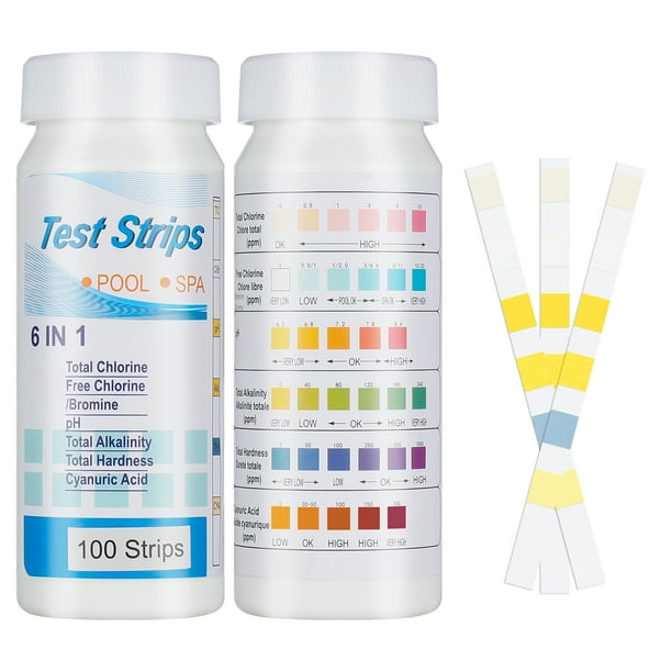 JUNDALIE Pool and Spa Test Strips, 100 Strips Pool Testing Kit, Accurate Pool Test Strips for Chlorine, Bromine, pH, Alkalinity, Cyanuric Acid and Hardness, Pool Water Quality Tester(6 in 1)