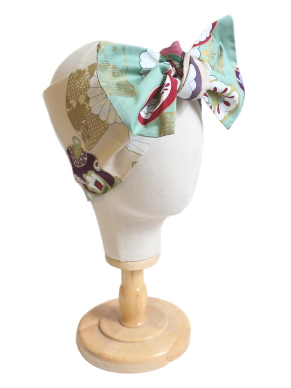 Extra Long Wide Vintage Style Handmade Cotton Wired Headband, Dolly Bow, Hair Wrap, Hair Accessory for Pixie Cut, XXL- 40 1/2'' * 5 1/2'' Inches (Japan Palace, XXL)