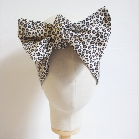 JUNE AND JUSTIN Extra Long Wide Vintage Style Handmade Cotton Wired Headband, Dolly Bow, Hair Wrap, Hair Accessory for Pixie Cut, XXL- 40 1/2'' * 5 1/2'' Inches (Leopard, XXL)