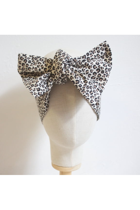 Extra Long Wide Vintage Style Handmade Cotton Wired Headband, Dolly Bow, Hair Wrap, Hair Accessory for Pixie Cut, XXL- 40 1/2'' * 5 1/2'' Inches (Leopard, XXL)