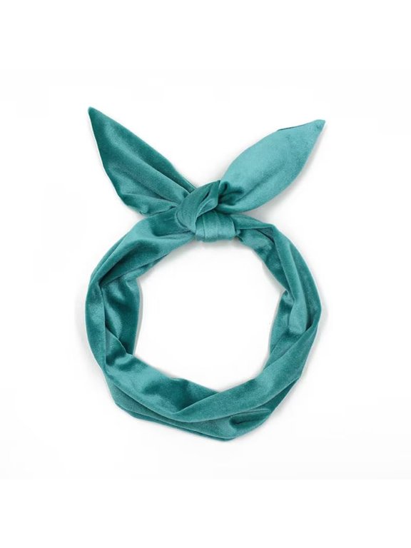 Extra Long Wide Vintage Style Handmade Velvet Wired Headband, Dolly Bow, Hair Wrap, Hair Accessory for Pixie Cut, 37.5inches * 2.5 inchesc(Light Blue, L)