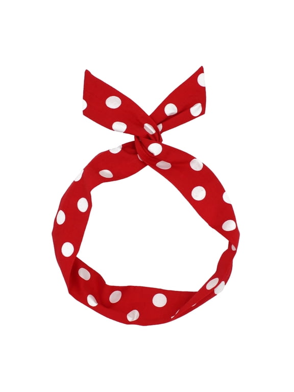 xtra Long Wide Vintage Style Polka Dots Handmade Cotton Wired Headband, Dolly Bow, Hair Wrap, Hair Accessory for Pixie Cut, XL - 40 1/2'' * 3 1/2'' Inches (Red)