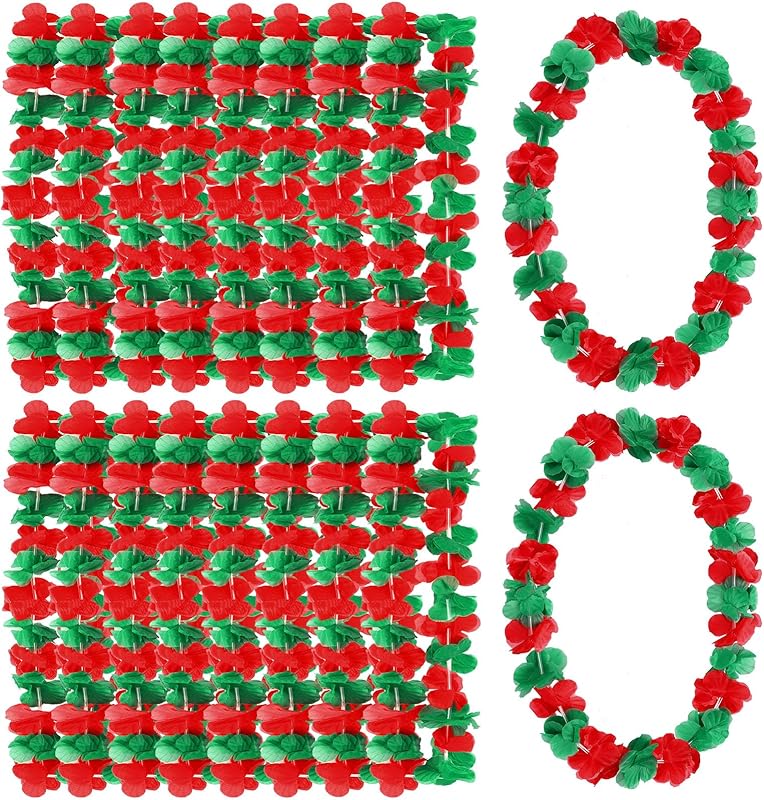 24 Pcs 4th Of July Party Set - 12 Patriotic Headbands & 12 Flower Leis For Independence Day