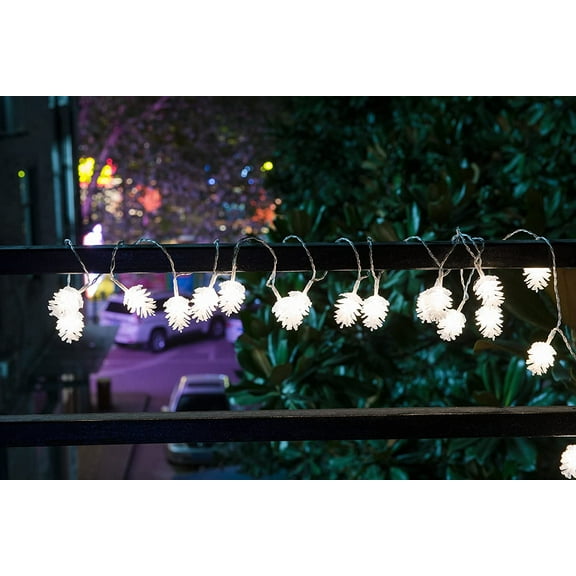 JUNELILY Christmas 30 LED Lantern Hanging String Lights Battery-Powered -White Pine Cone (14 ft)