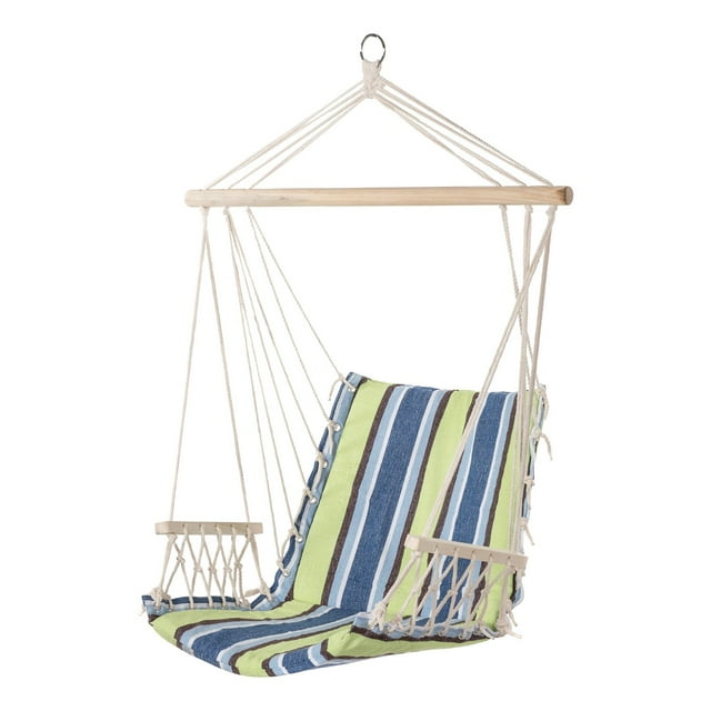 JUNELILY Colored Striped Hammock Leisure Chair for Indoors & Outdoors (Blue & Green Stripes)