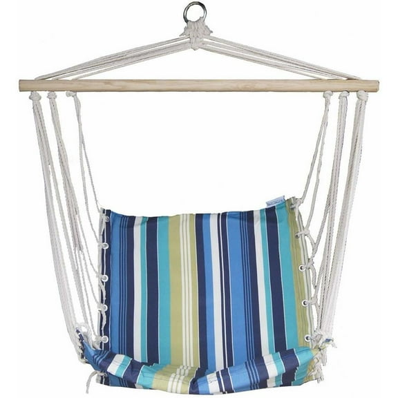 JUNELILY Colored Striped Hammock Leisure Chair with Swing Bar for Indoor Outdoor Furniture Backyard (Blue Stripes)