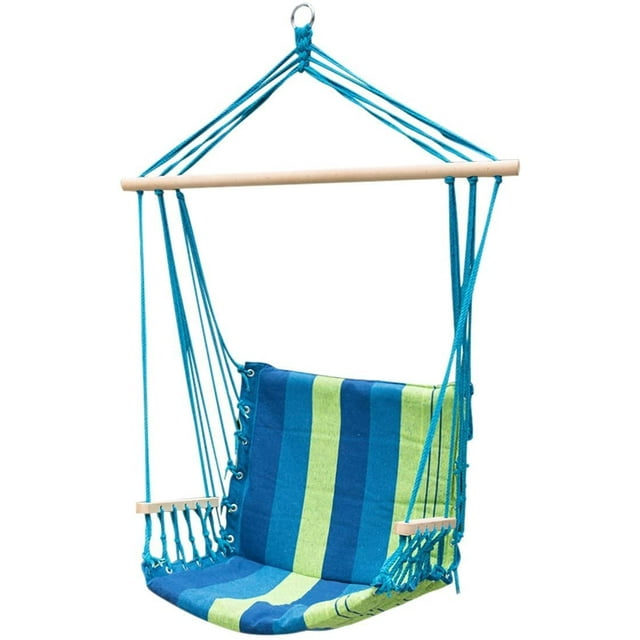 JUNELILY Colored Striped Hammock Leisure Chair for Indoors & Outdoors (Dark-Light Blues & Green Stripes)
