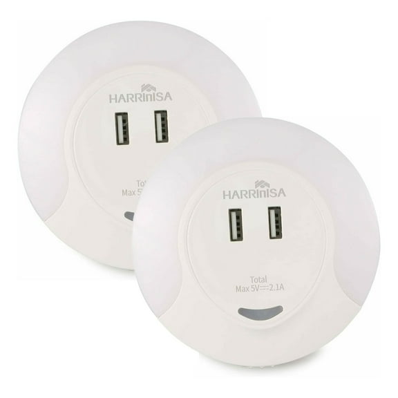 JUNELILY HARRINISA Double USB Port LED Night Light, Warm White Lighting for Home (2 Pack)