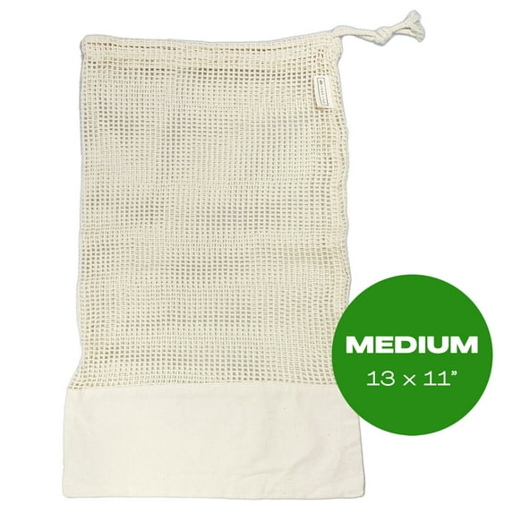 JUNELILY Reusable Grocery Bags Eco-Friendly for Shopping Farmers Market - Organic Cotton Mesh Bag for Fruits Vegetables Toys (Medium 13x11 in)