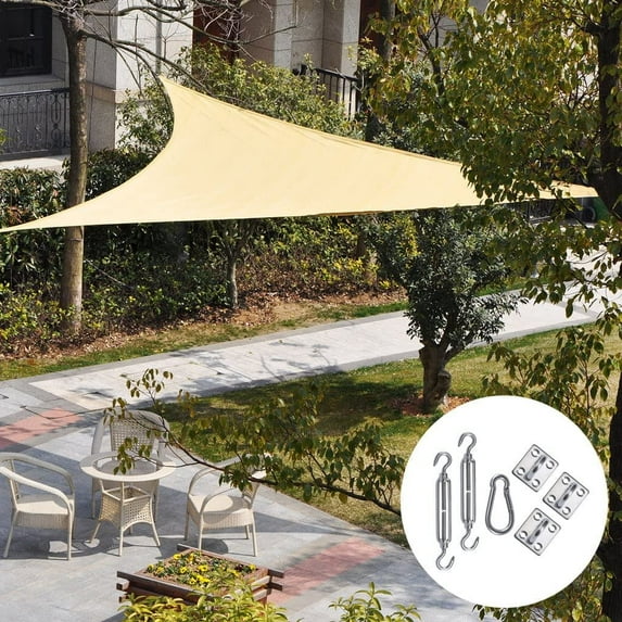 JUNELILY Sun Shade Sail for UV Ray Protection - Triangle with Tying Rope (Desert Sand 10 x 10 x 14')