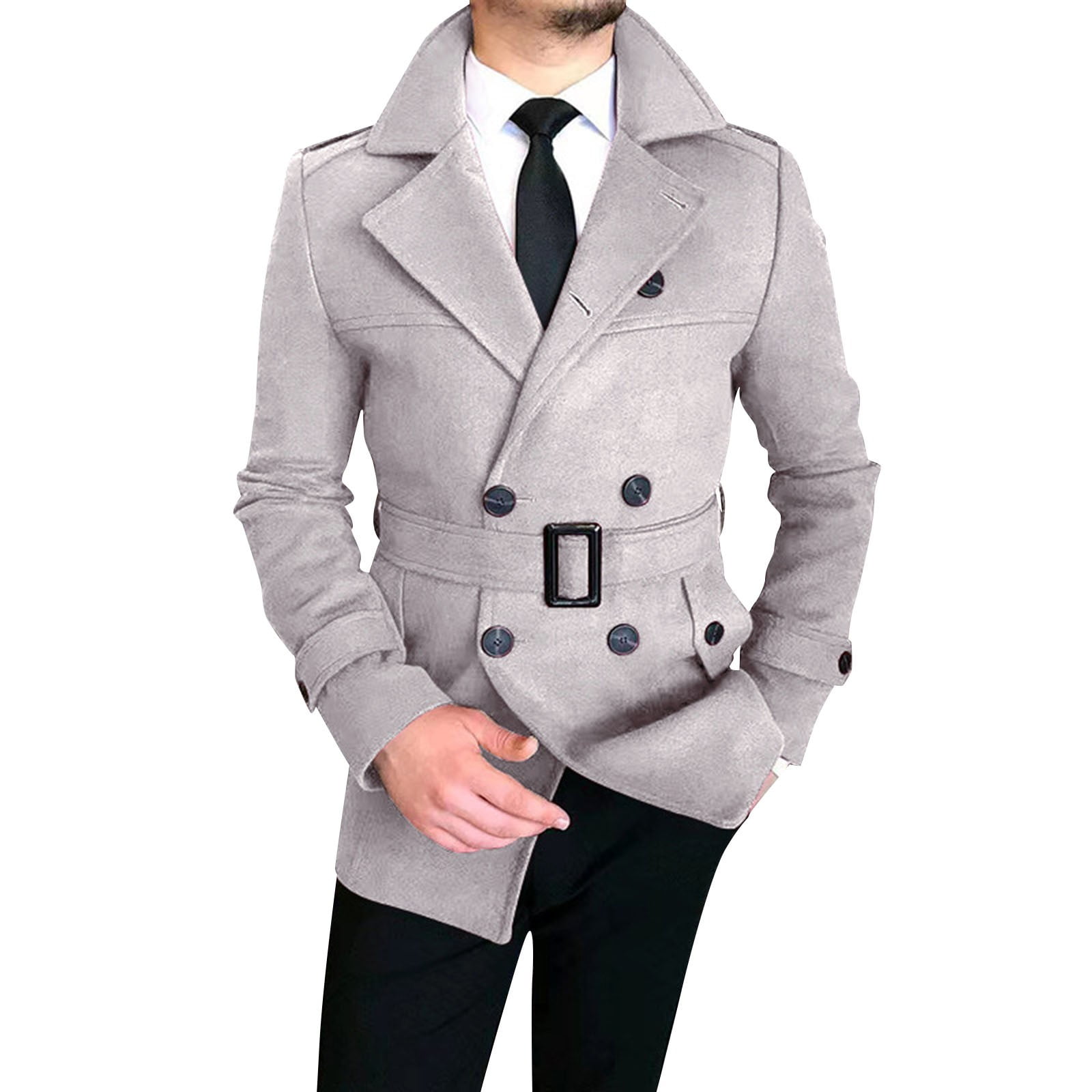 Men's Trench Coats Double Breasted Belted Trench Coat