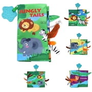 Baby 3D Soft Cloth Books, Washable, Safe & Tear-Resistant, Jungle Tails with Crinkle Paper and Beeper, 18M+