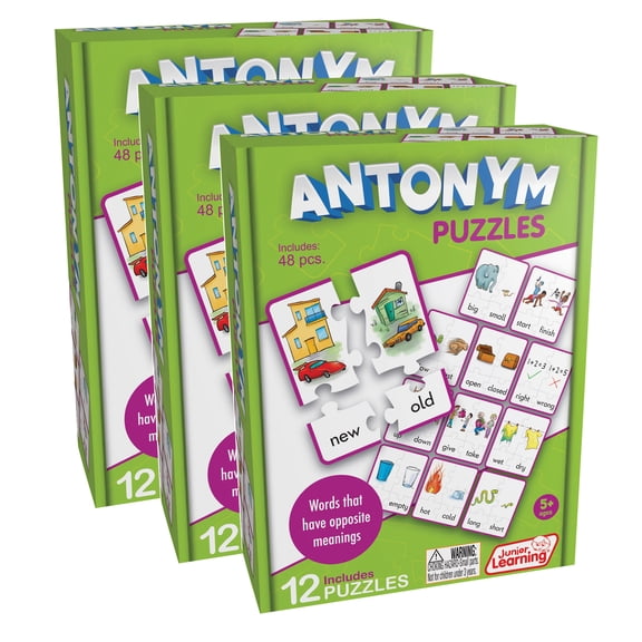 Junior Learning Antonym Puzzles, 12 Per Set, 3 Sets