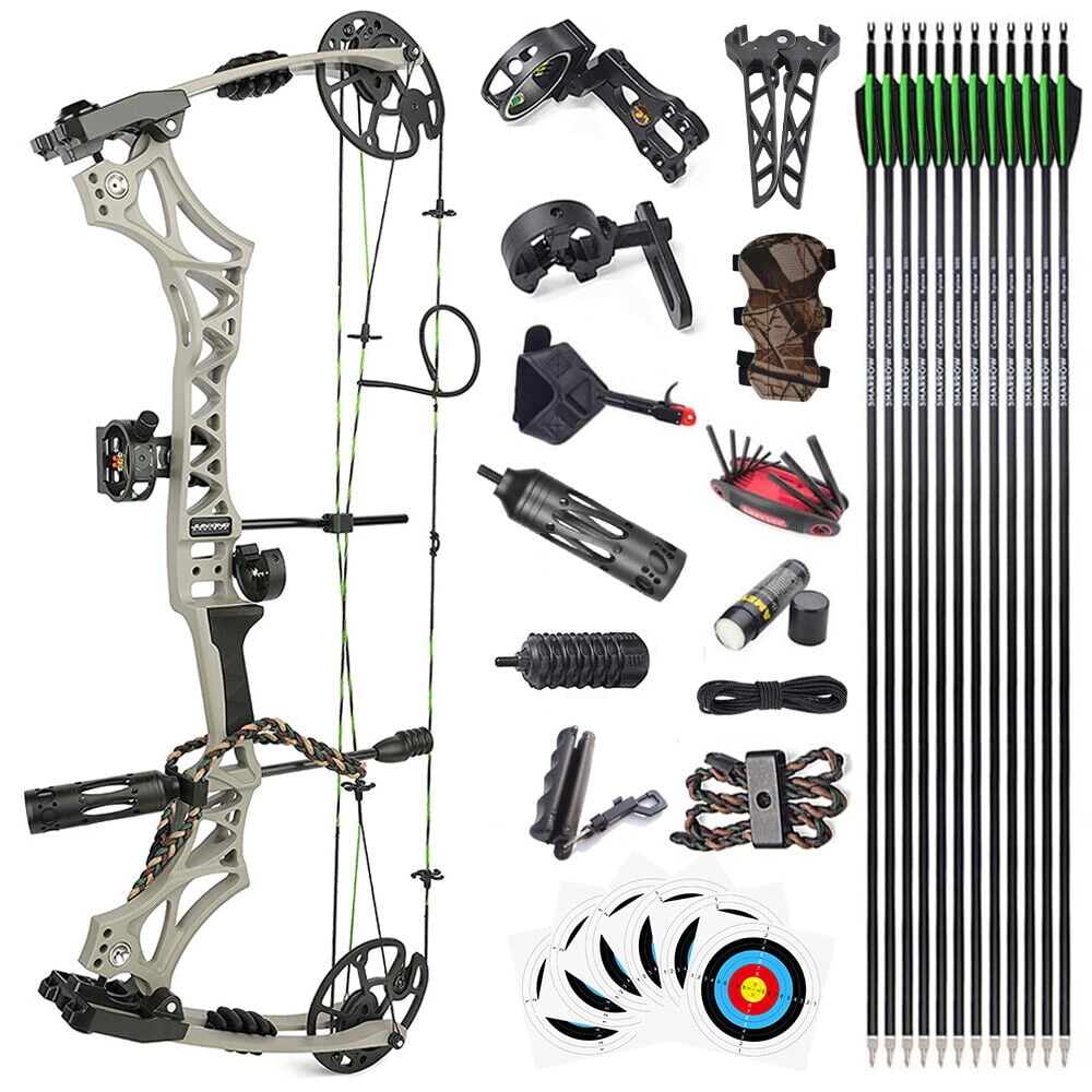 JUNIXNG M129Compound Bow Kit 30-70lbs Adjustable 320fps Carbon Arrows Archery Hunting Target