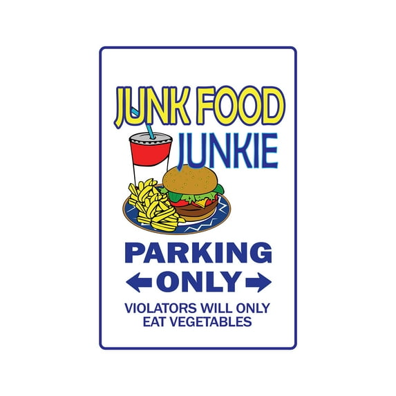 JUNK FOOD JUNKIE Aluminum Sign candy fried fast food | Indoor/Outdoor | 14" Tall