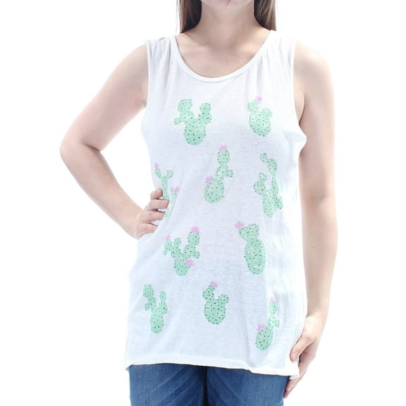 JUNK FOOD Womens New 1573 White Cactus Sleeveless Jewel Neck Casual Top S B+B