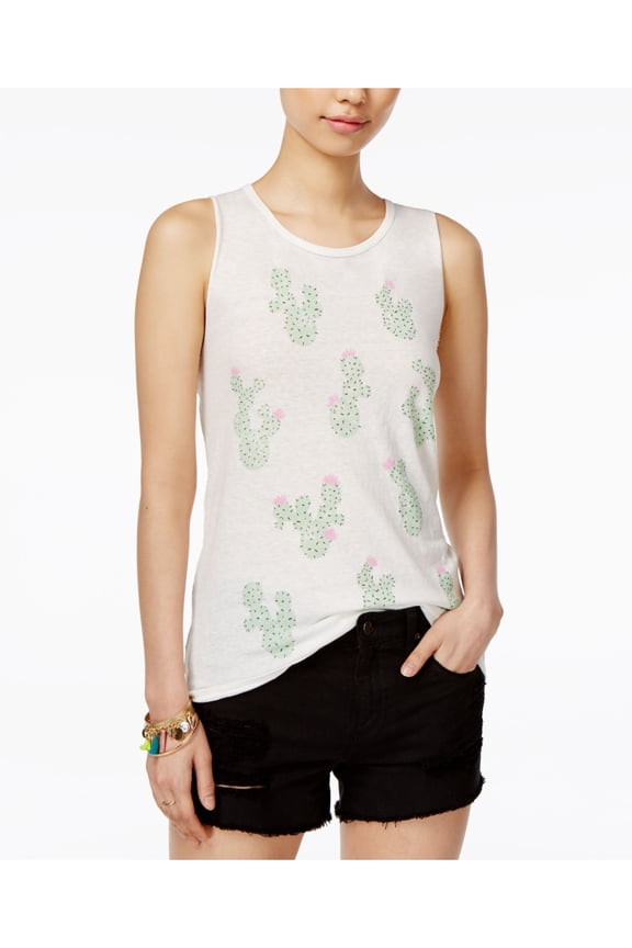 JUNK FOOD Womens White Cactus Sleeveless Jewel Neck Top Size: M
