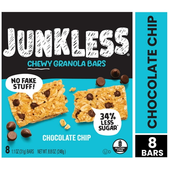 Junkless Chewy Chocolate Chip Granola Snack Bars, 1.1 oz, 8 Count