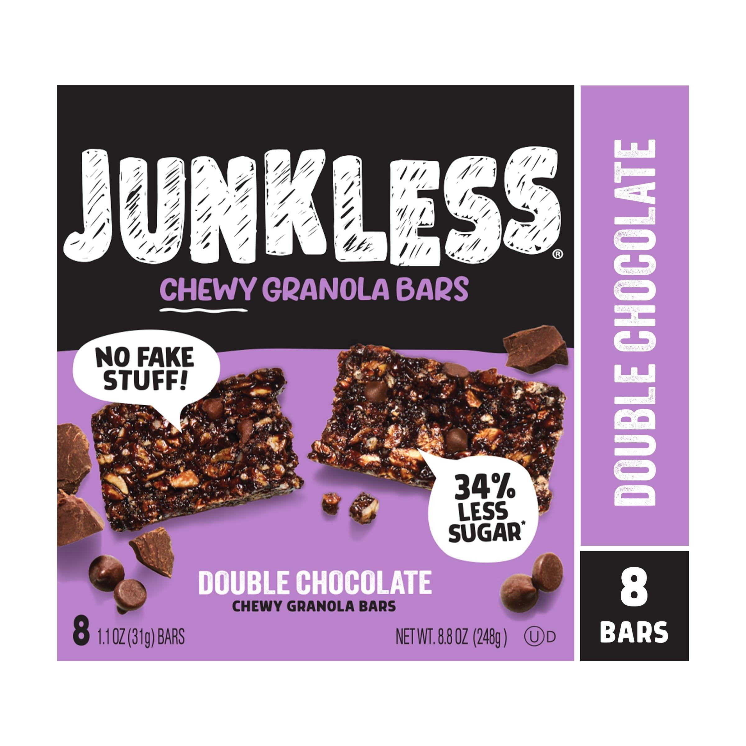 JUNKLESS Chewy Double Chocolate Granola Snack Bars, 1.1 oz, 8 Count