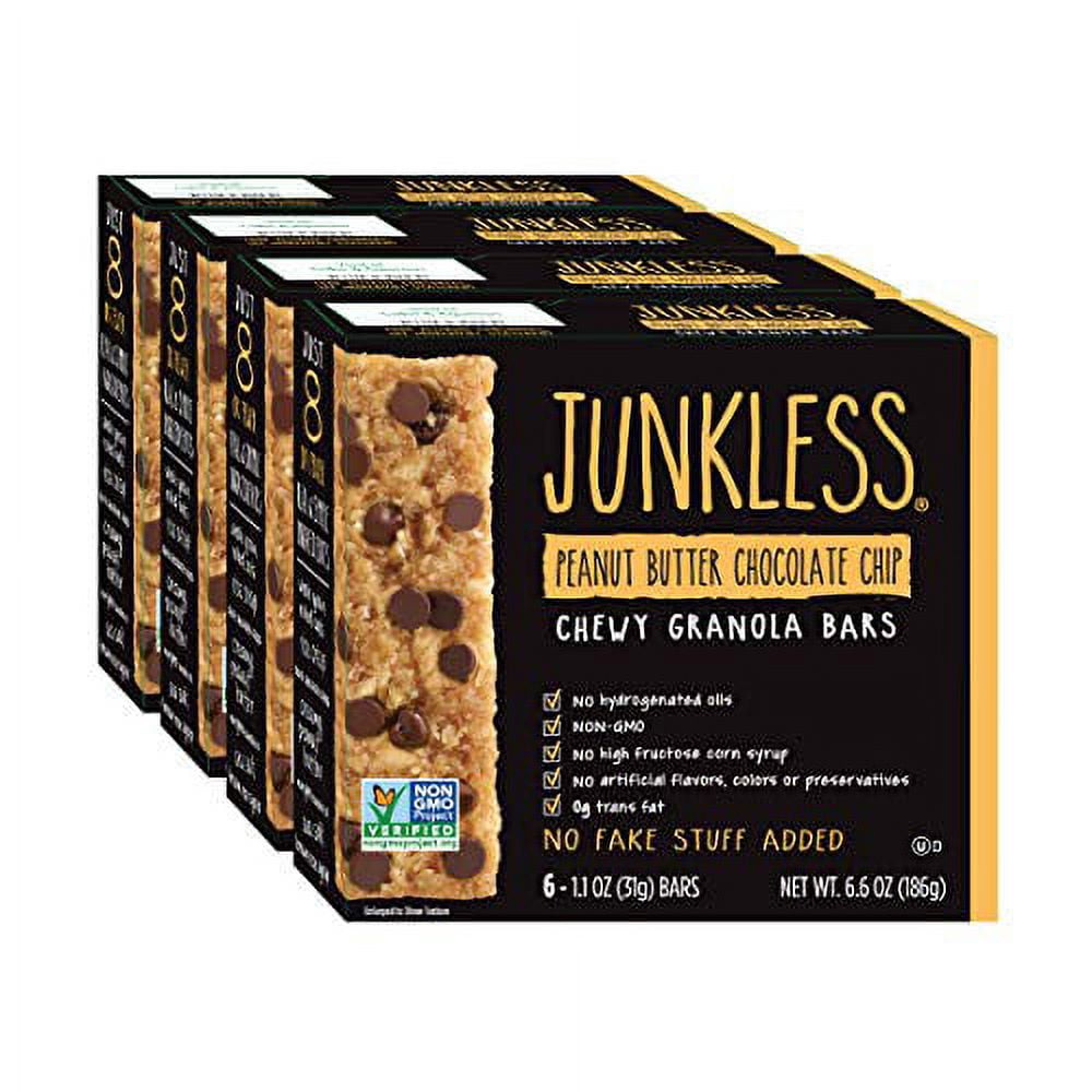 JUNKLESS Chewy Granola Bars, Peanut Butter Chocolate Chip, 24 bars (6 x