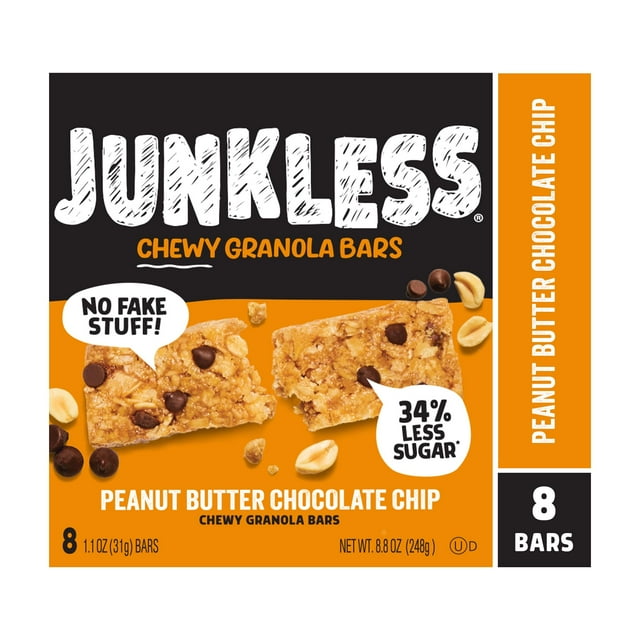 JUNKLESS Chewy Peanut Butter Chocolate Chip Granola Snack Bars, 1.1 oz