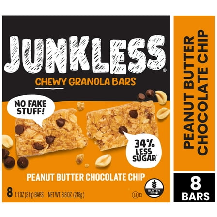 Junkless Chewy Peanut Butter Chocolate Chip Granola Snack Bars, 1.1 oz, 8 Count