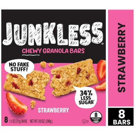 Junkless Chewy Strawberry Granola Snack Bars, 1.1 oz, 8 Count