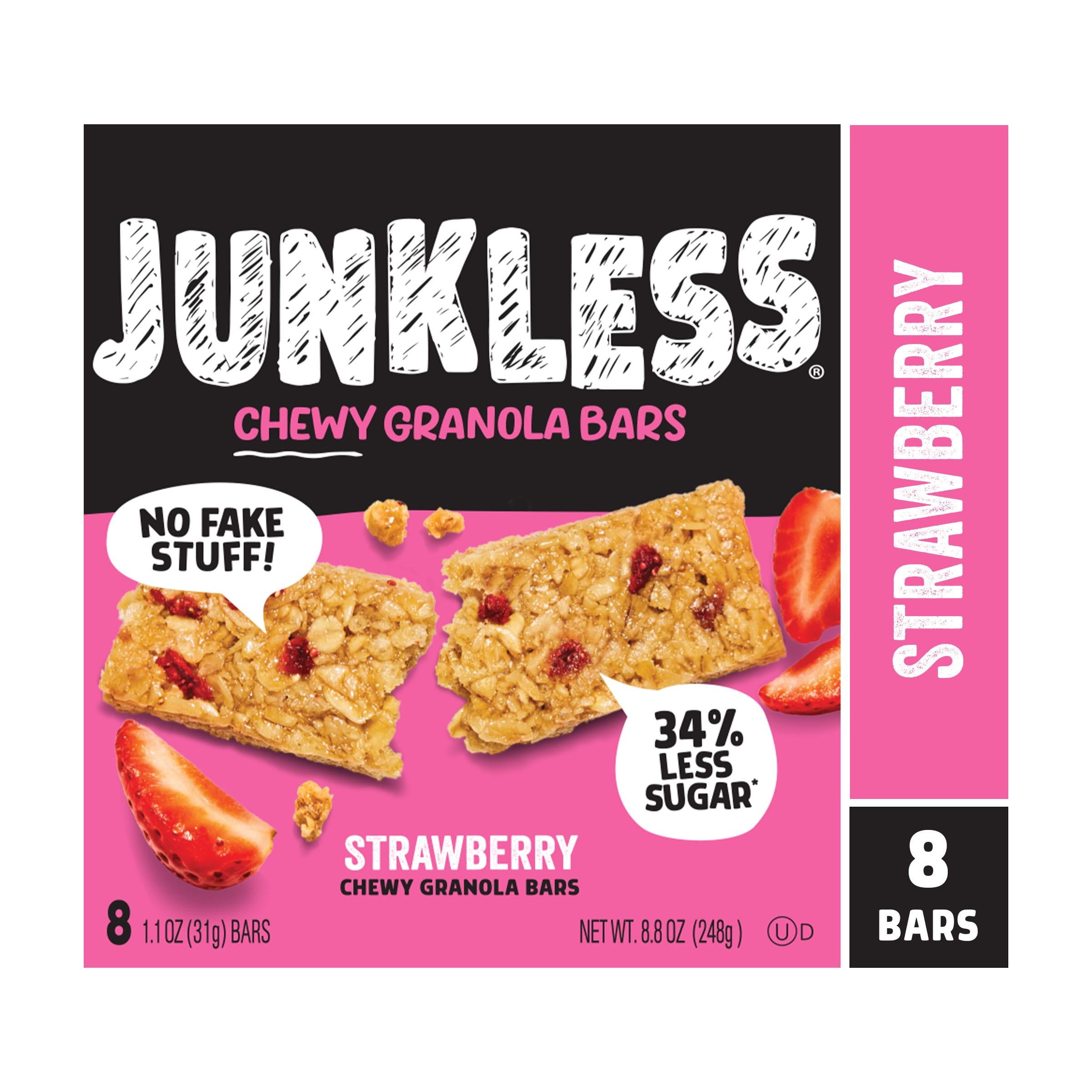 JUNKLESS Chewy Strawberry Granola Snack Bars, 1.1 oz, 8 Count