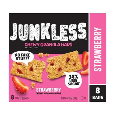 JUNKLESS Chewy Strawberry Granola Snack Bars, 1.1 oz, 8 Count