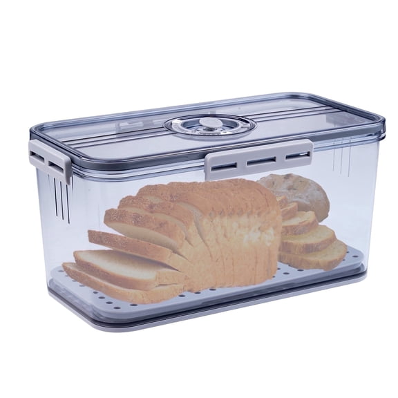 JUNLIN Airtight Bread Box with Lid ,Time Recording, Kitchen Countertop Storage Container,Store Bread, Toast, Donut and fruits,Gray