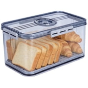 JUNLIN Airtight Bread Box with Lid ,Time Recording, Kitchen Countertop Storage Container,Store Bread, Toast, Donut and fruits,Gray