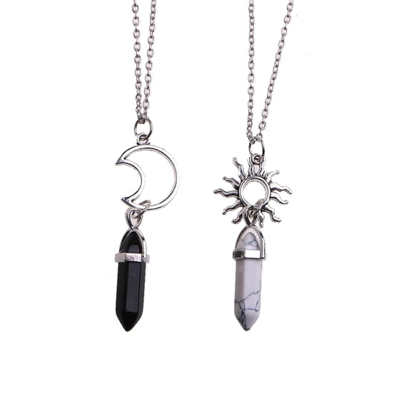 JUNTEX 2 Pieces Sun and Moon Crystal Couple Necklace Symbolize Love for Lovers
