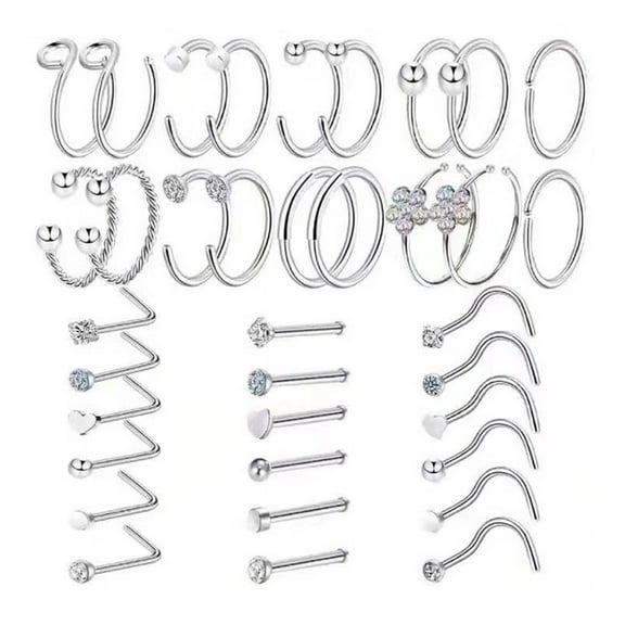 JUNTEX 36 Pcs Titanium Steel Nose Rings Nose Piercings Jewelry Nose Rings Hoops Studs