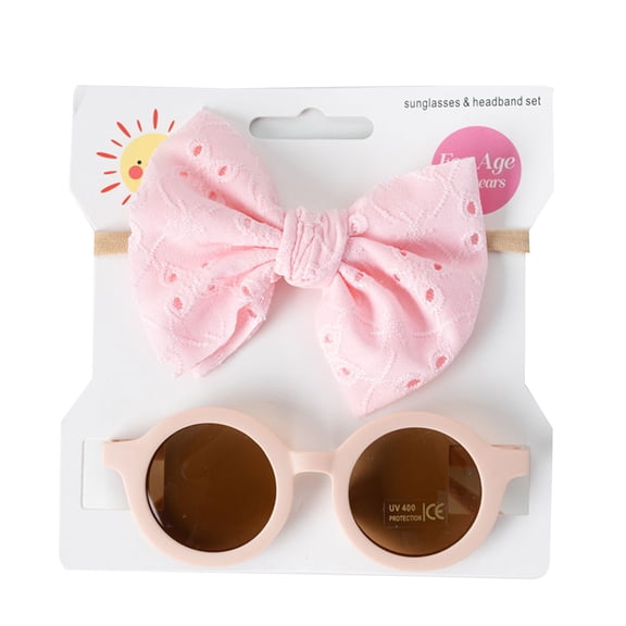 JUNTEX Baby Hollow Bowknot Headband Sunglasses 2pcs/set UV Protection Supplies for Kids Toddler Infant Girls Boys Outdoor Traveling Headdress