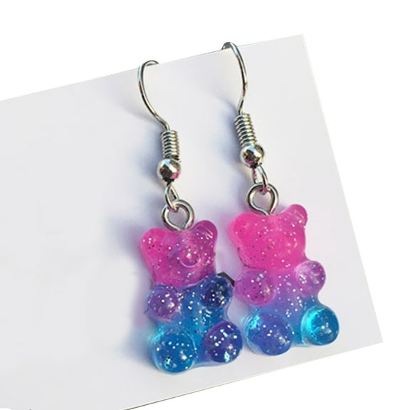 JUNTEX Cartoon Candy Bear Pendant Earrings Colorful Resin Earrings Drop Danglers Charms Gummy Bear Stud Earrings Women Earrings