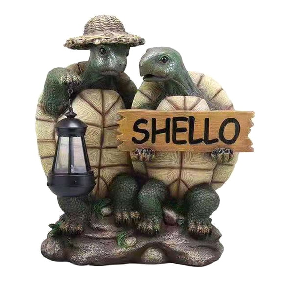 JUNTEX Garden Statue Turtle Figurine Hiking Tortoise with Straw Hat Animal Sculpture Decorations Patio Yard Lawn Ornaments