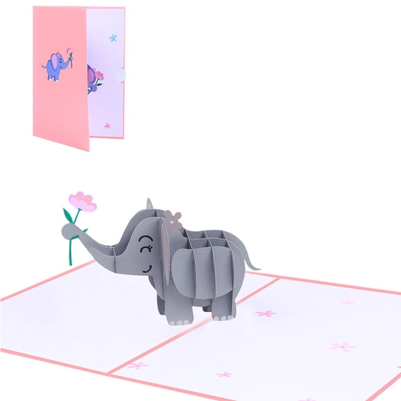 JUNTEX Happy Birthday Card for Girl Kids Wife Husband 3D Elephant Pop Up Greeting Cards with Envelope Postcards Gifts