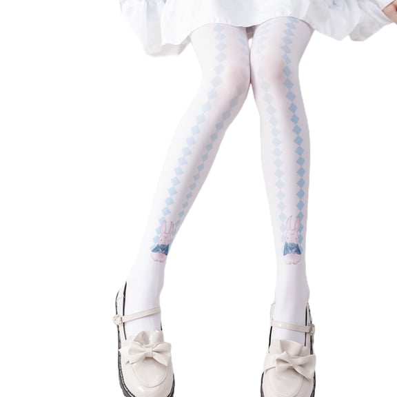 JUNTEX Japanese Lolita White Pantyhose Fairy Tale Cartoon Cat Rabbit Girls Pattern Kawaii Tights Women Girls Cosplay Stockings