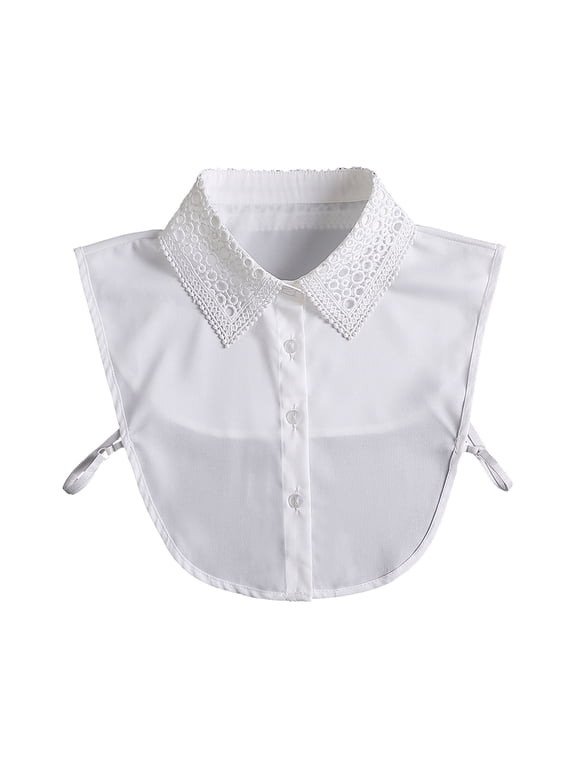 Office Lady Elegant Layering False Collar Detachable Dickey Blouse Hollow Out Embroidery Circle Pattern Lace Lapel Half Shirt for Women Girls