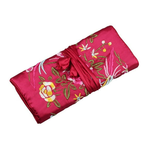 JUNTEX Oriental Silk Jewellery Roll Wrap Jewelry Pouch Organizer Travel Storage Case