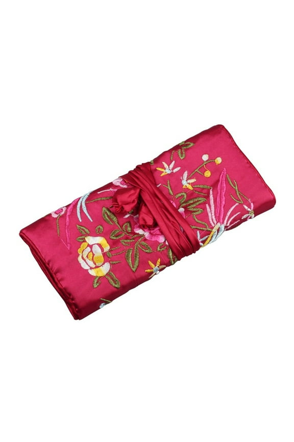 Oriental Silk Jewellery Roll Wrap Jewelry Pouch Organizer Travel Storage Case