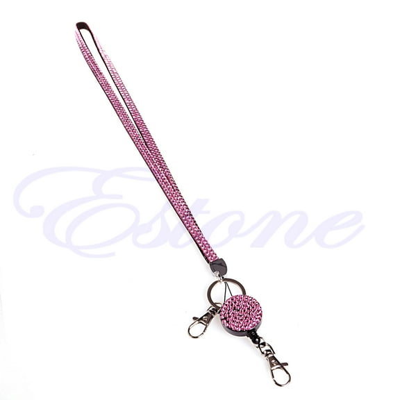 JUNTEX Resin Diamond Bling Neck Lanyard Retractable ID Badge Reel Phone Key Holder