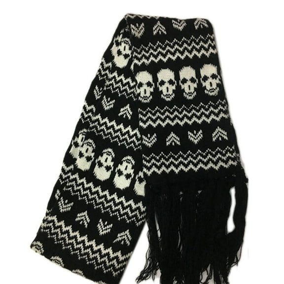 JUNTEX Skull Crossbones Scarf With Fringes Match Suits Windbreaker Wool Coat With Fringes Fashion Skull Knitted Women Men