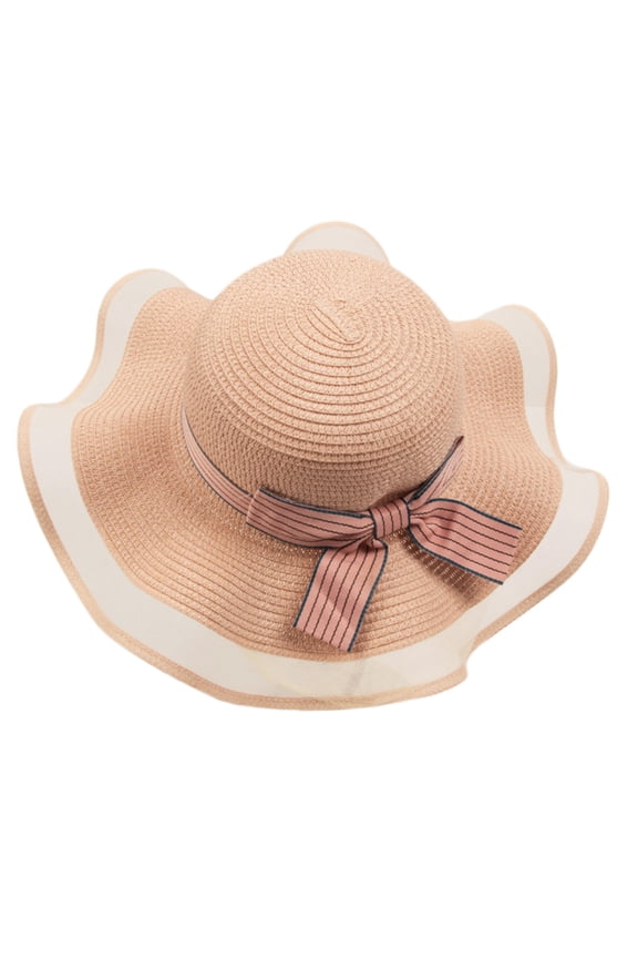 Straw Hat Lightweight Wavy Tulle Brim Charming Lady Sun Caps Daily Accessories