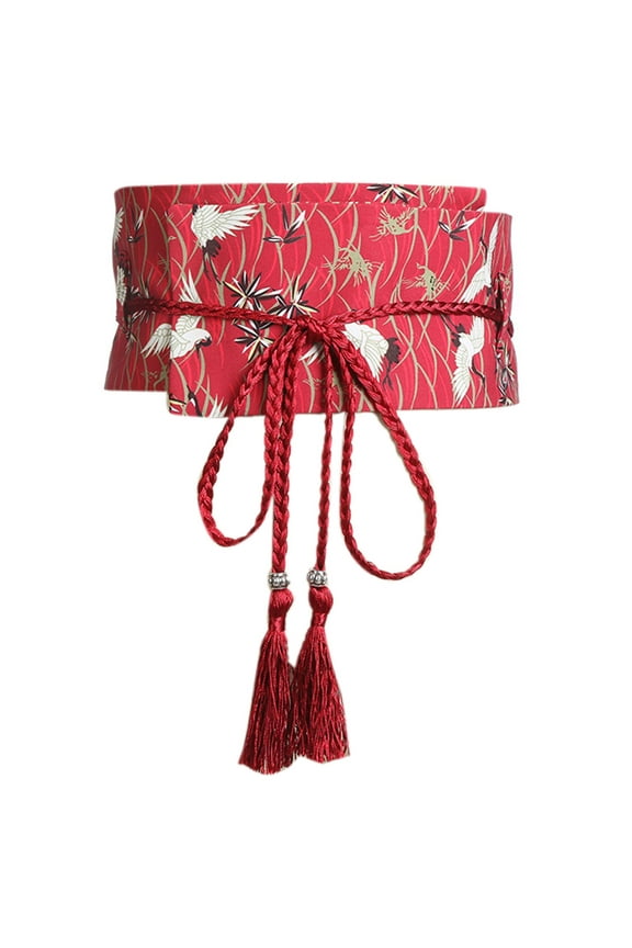 Traditional Japanese Kimono Bow Belt with Tassel Hand Embroidery Cloth Belt