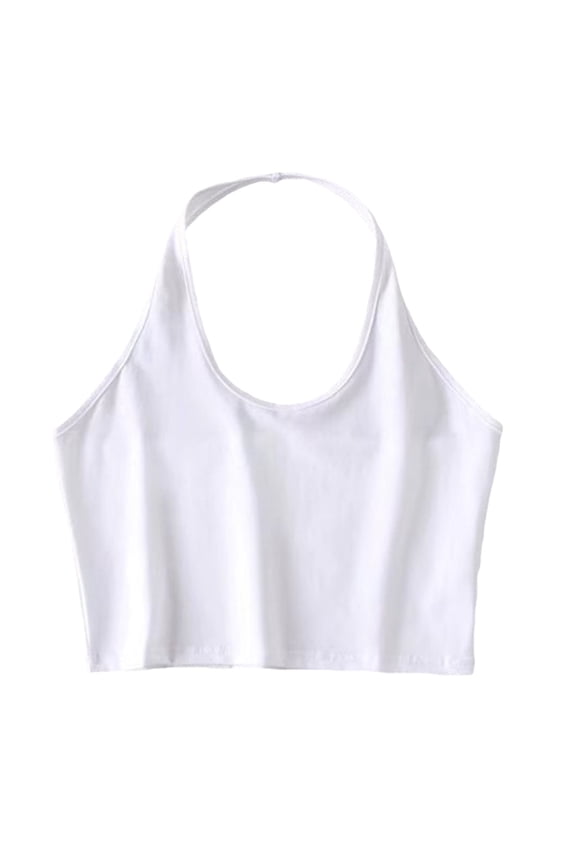 Women Halter Neck Sleeveless Crop Top Sexy Low Cut O Neck Solid Color Cami Tank Vest Backless Bodycon Basic Bralette